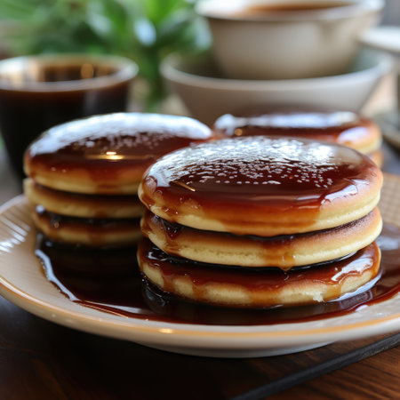 Dorayaki. Japanese bean paste pancake on a white background. ai generatedの素材
