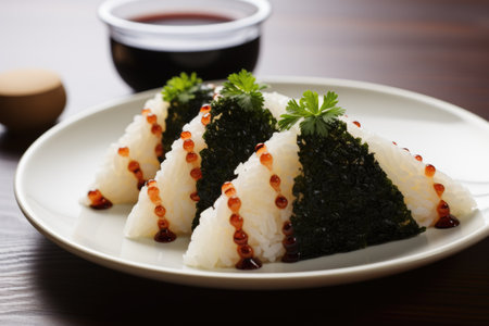 Japanese Onigiri, traditional Japanese food, copy space. ai generatedの素材