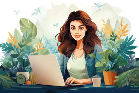 artist illustrator working in her workspace, cartoon style illustration, , ai generatedの素材