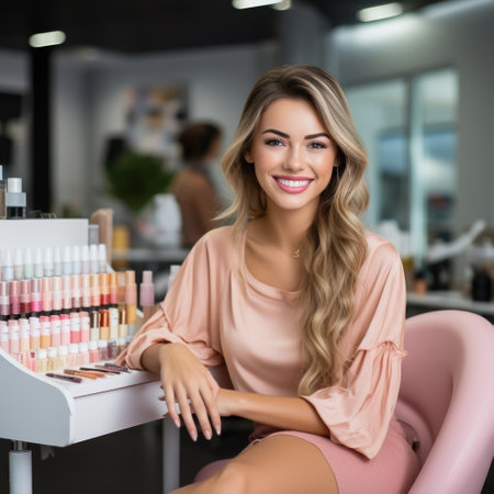 Gorgeous young woman getting her nails done by a manicurist in a beauty salon. ai generatedの素材