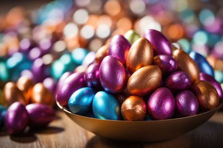 Chocolate eggs in colorful foil for easter. ai generatedの素材