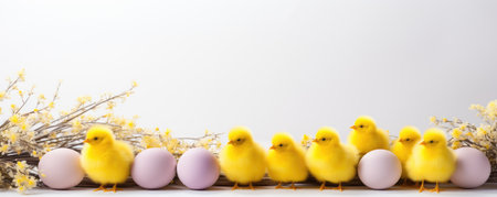 easter background with eggs and flowers on light background. ai generatedの素材