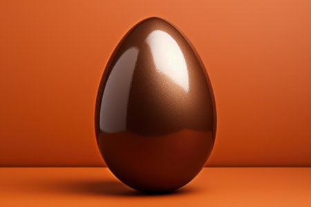 One tasty chocolate egg isolated on orange. ai generatedの素材
