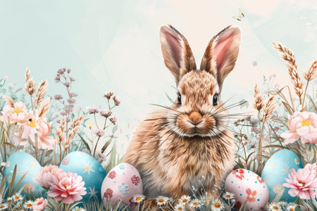 easter bunny and eggs in watercolor style. easter banner. ai generatedの素材