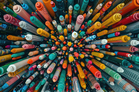 Crayons shot from above with shallow depth of field for dreamy impressional feel, abstract. ai generatedの素材