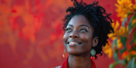 emotional portrait of happy black woman. ai generatedの素材
