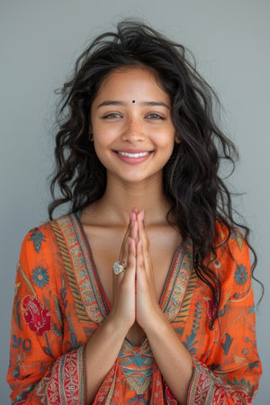 emotional portrait of happy Indian woman. ai generatedの素材
