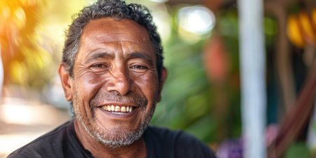 emotional portrait of happy Mexican man. ai generatedの素材