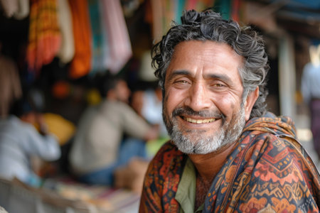 emotional portrait of happy Pakistani man, ai generatedの素材