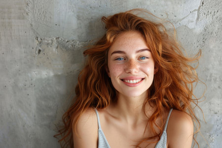 emotional portrait of happy woman. ai generatedの素材