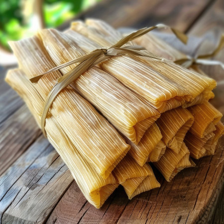 making Mexican tamales, homemade traditional Mexican dish. ai generatedの素材
