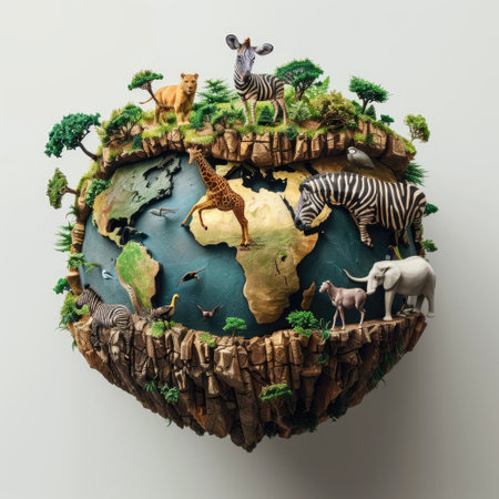 world wildlife day, wildlife concept. creative banner with planet and animals. ai generatedの素材