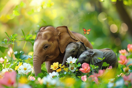 world wildlife day, wildlife concept. creative banner with planet and elephants. ai generatedの素材