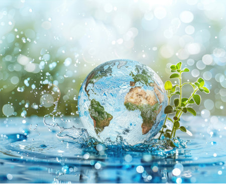 world water day concept. clean water drop in shape of planet Earth. ai generatedの素材