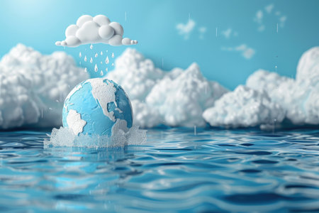world water day concept. creative banner with planet Earth, water, waves and nature. ai generatedの素材