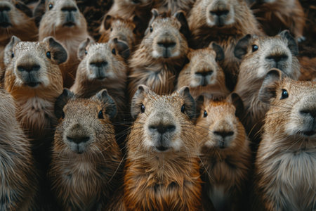 Capybara family against green nature background. ai generatedの素材