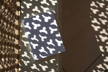 empty book mockup on concrete stone floor or pavement, shadow overlay
