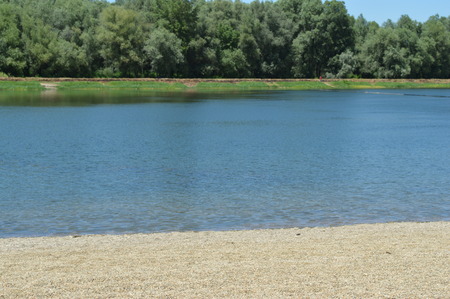 Sandy beach on the riverの写真素材