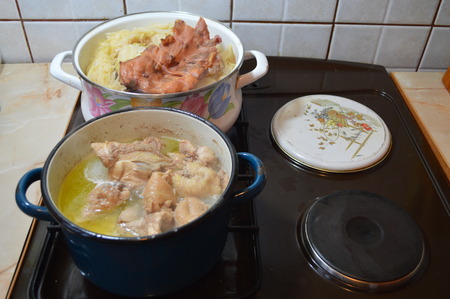 Cooking food on the stoveの写真素材