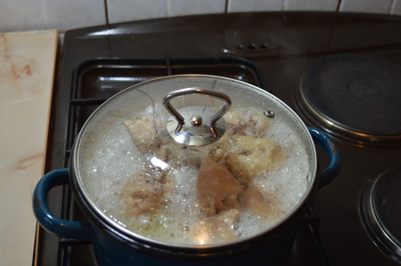 Cooking food on the stoveの写真素材