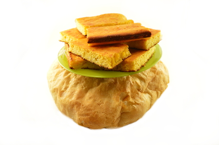 Homemade bread on white backgroundの写真素材
