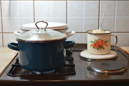 Cooking food on the stoveの写真素材