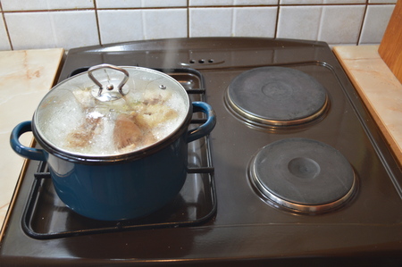 Cooking food on the stoveの写真素材