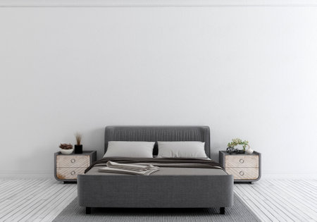 3D bedroom interior in the backgroundの写真素材