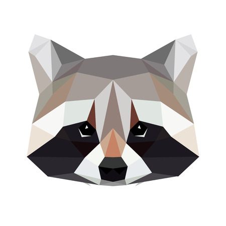 Vector polygonal raccoon isolated on white. Low poly cat illustration. Color vector simple animal predator image.のイラスト素材