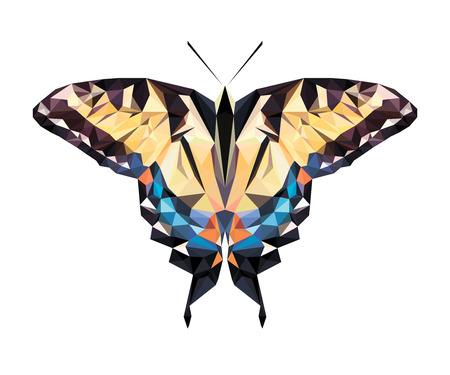 Vector polygonal butterfly. Low poly insect illustration. Triangle color animal image.のイラスト素材