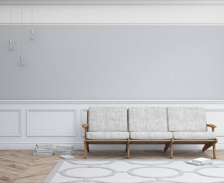 Interior design simple scene. Modern scandinavian interior. 3d render studio.の写真素材