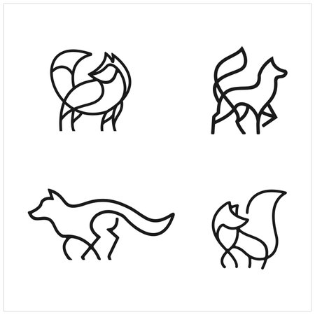 set bundle wolf line art logo designのイラスト素材