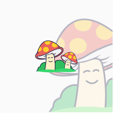 happy mushroom mascot and character design vector graphic downloadのイラスト素材