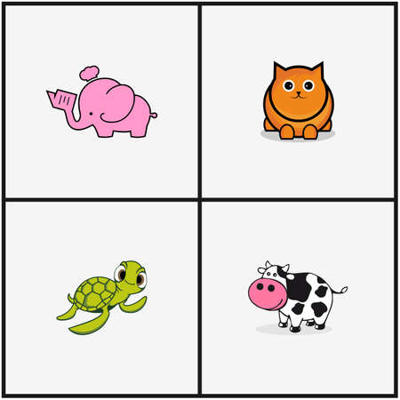 set bundle elephant, cat, turtle, cow cute animal