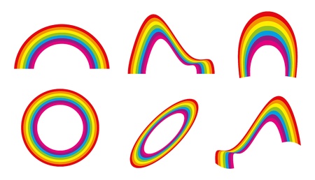 Six different isolated and colored rainbow shapesの写真素材