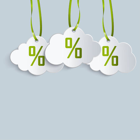 three clouds of white ribbons and percent symbolのイラスト素材