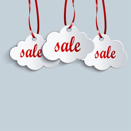 three clouds of white ribbons and sale symbolのイラスト素材