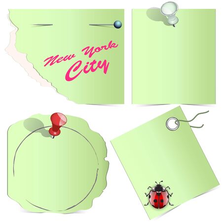 Four pieces of paper with fastening. Yellow color. Vector. On a white background.のイラスト素材