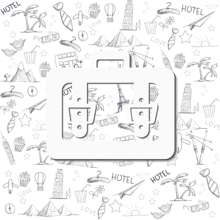 White suitcase with shadow. The background line drawing. On a white background.のイラスト素材