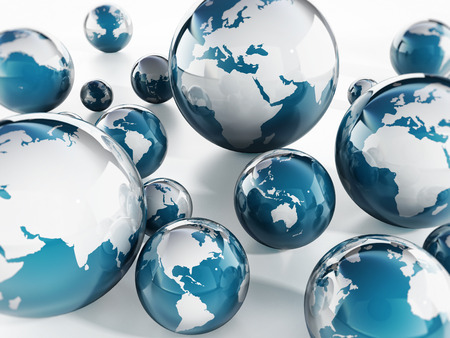 Blue Globes on white backgroundの写真素材