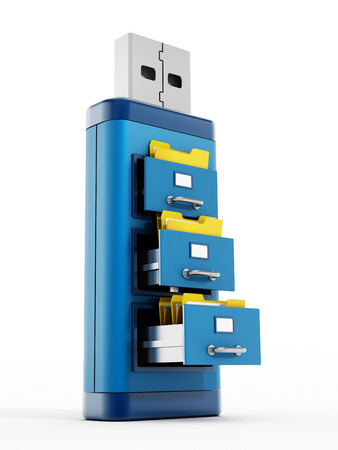 File drawers on blue usb storage deviceの写真素材