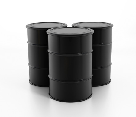 Black oil barrels isolated on whiteの写真素材