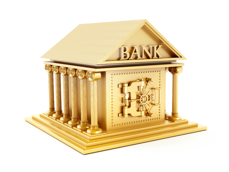 Golden bank building isolated on white.の写真素材