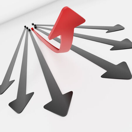 Red arrow among gray ones moving upの写真素材