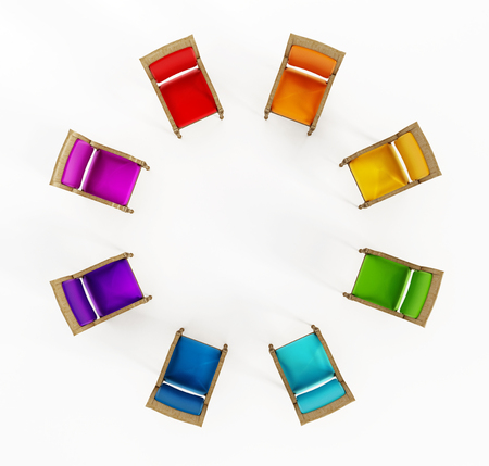 Chairs in circle formation isolated on white.の写真素材