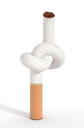 Tied cigarette isolated on white backgroundの写真素材