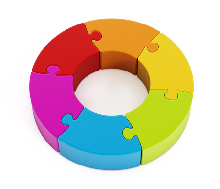 Jigsaw puzzle pieces attached to each other forming a circle.の写真素材