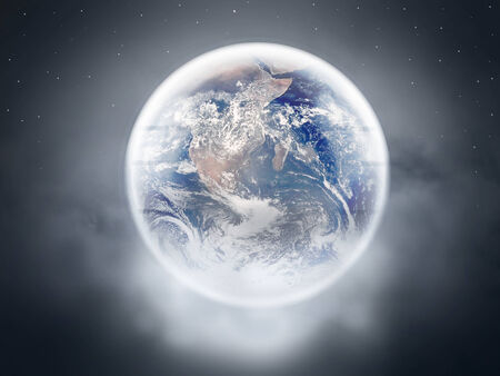 Earth inside crystal ball isolated on white background