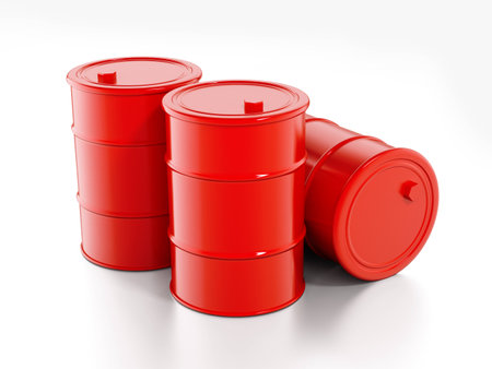 Red Oil Drums isolated on white backgroundの写真素材
