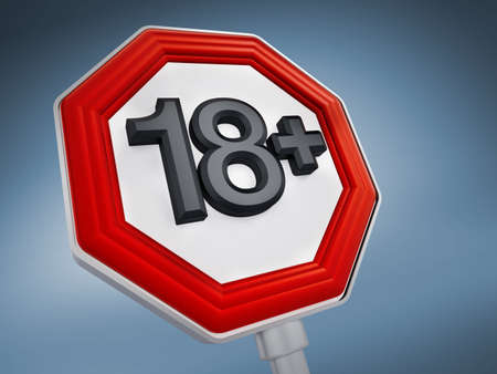 18 plus adult viewer roadsign on blue background.